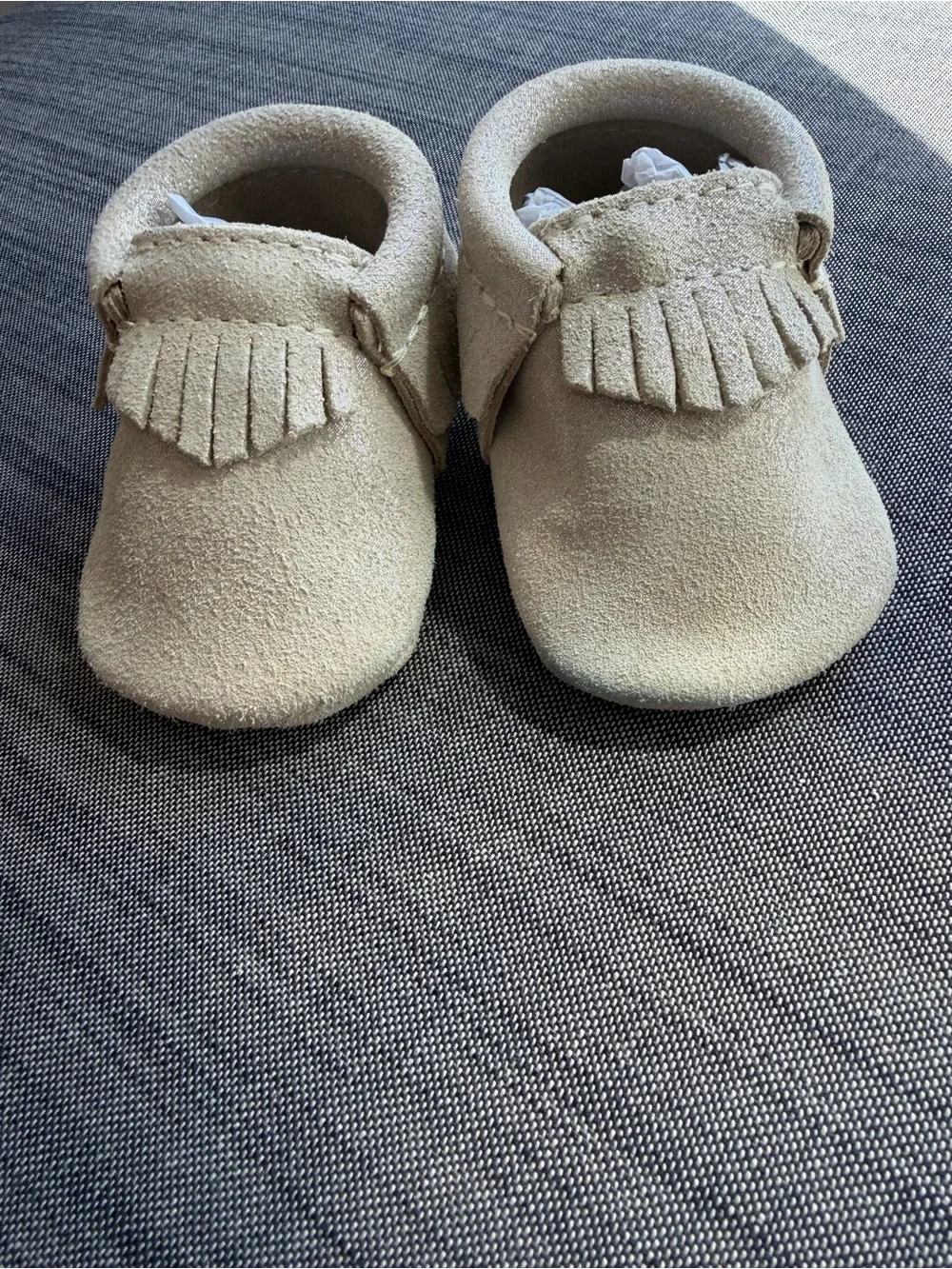 Freshly Picked Tan with Shimmer Suede  Baby Moccasins